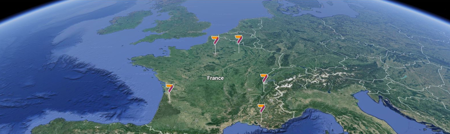 Vue spatiale de la France et Europe pour visualiser les centres UNÂM